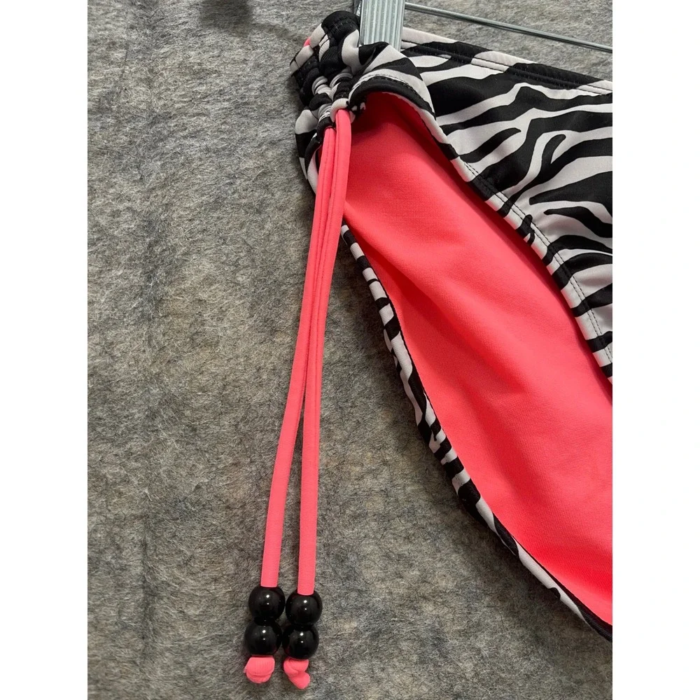 Justice Girls Zebra Print Fringe Bikini Set Neon Pink Black White Size 18